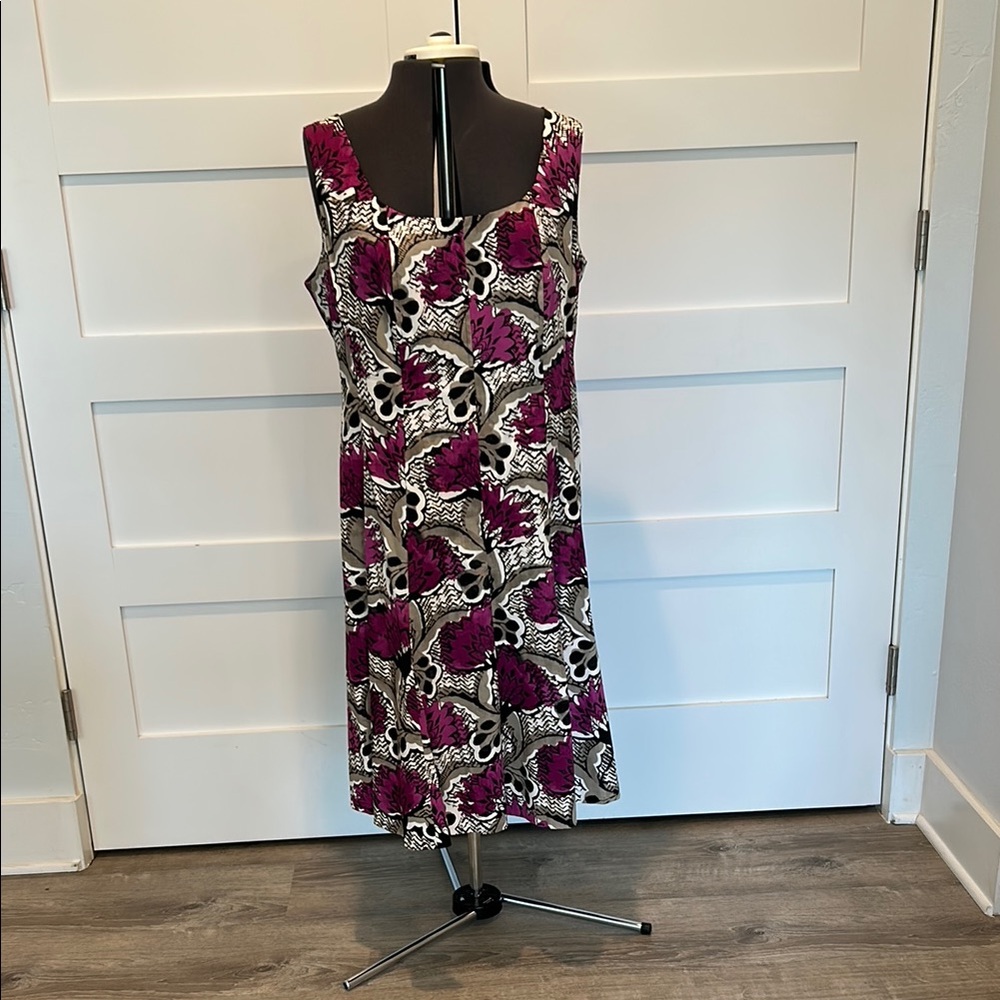 Nine West Purple Grey and Black Sleeveless Scoop Neck Fit and Flare Sundress